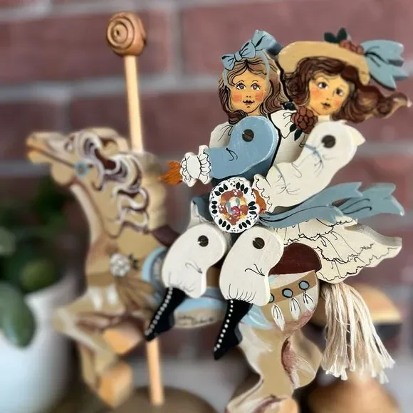 Vintage Signed Folk Art Hand Painted Carved Wooden Carousel Horse Jig Saw Puzzle - Picture 11 of 12